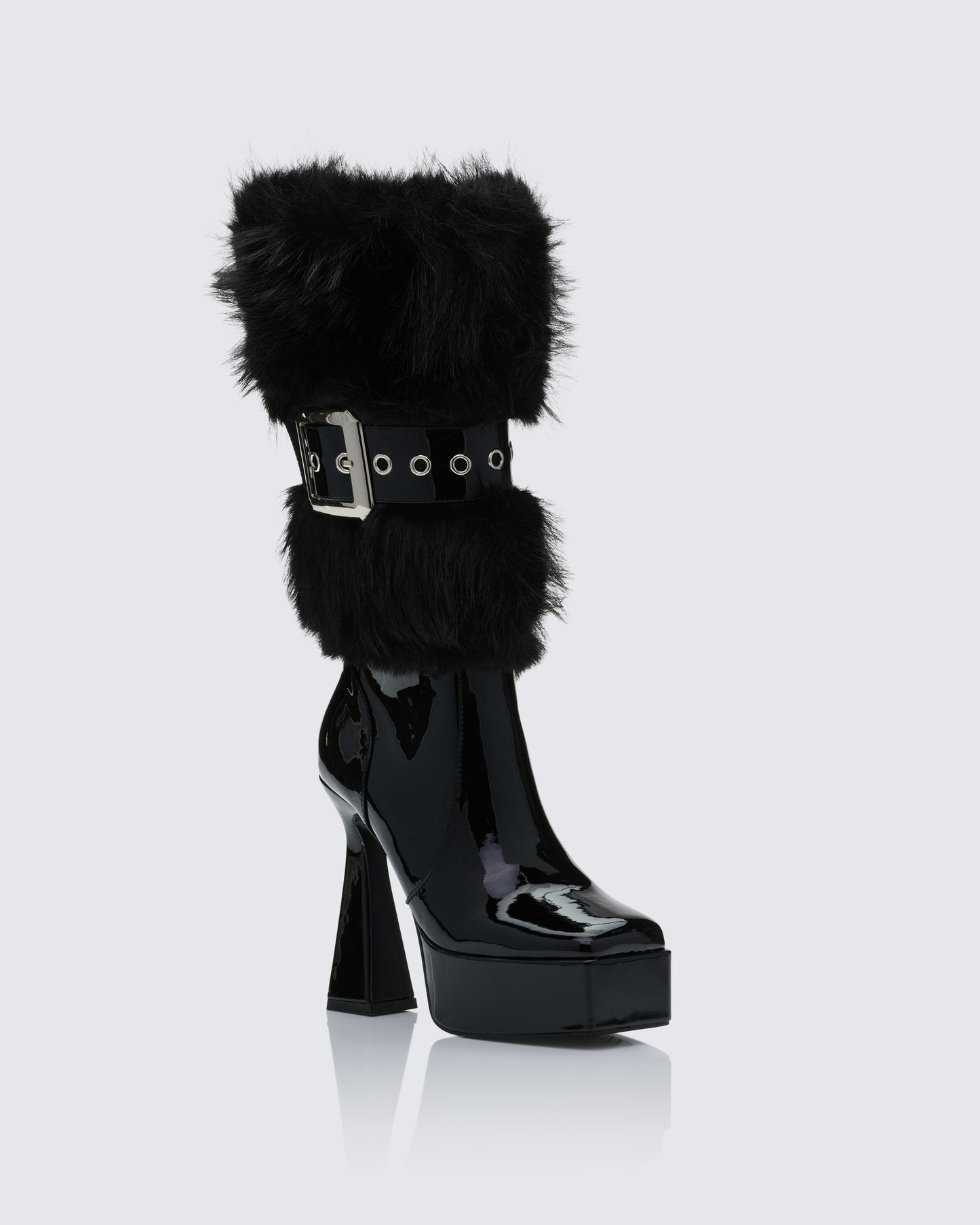 Kezia Black Fur Cuff Platform Boot