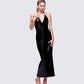 Khadija Black Sequin Pencil Midi Dress