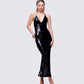 Khadija Black Sequin Pencil Midi Dress