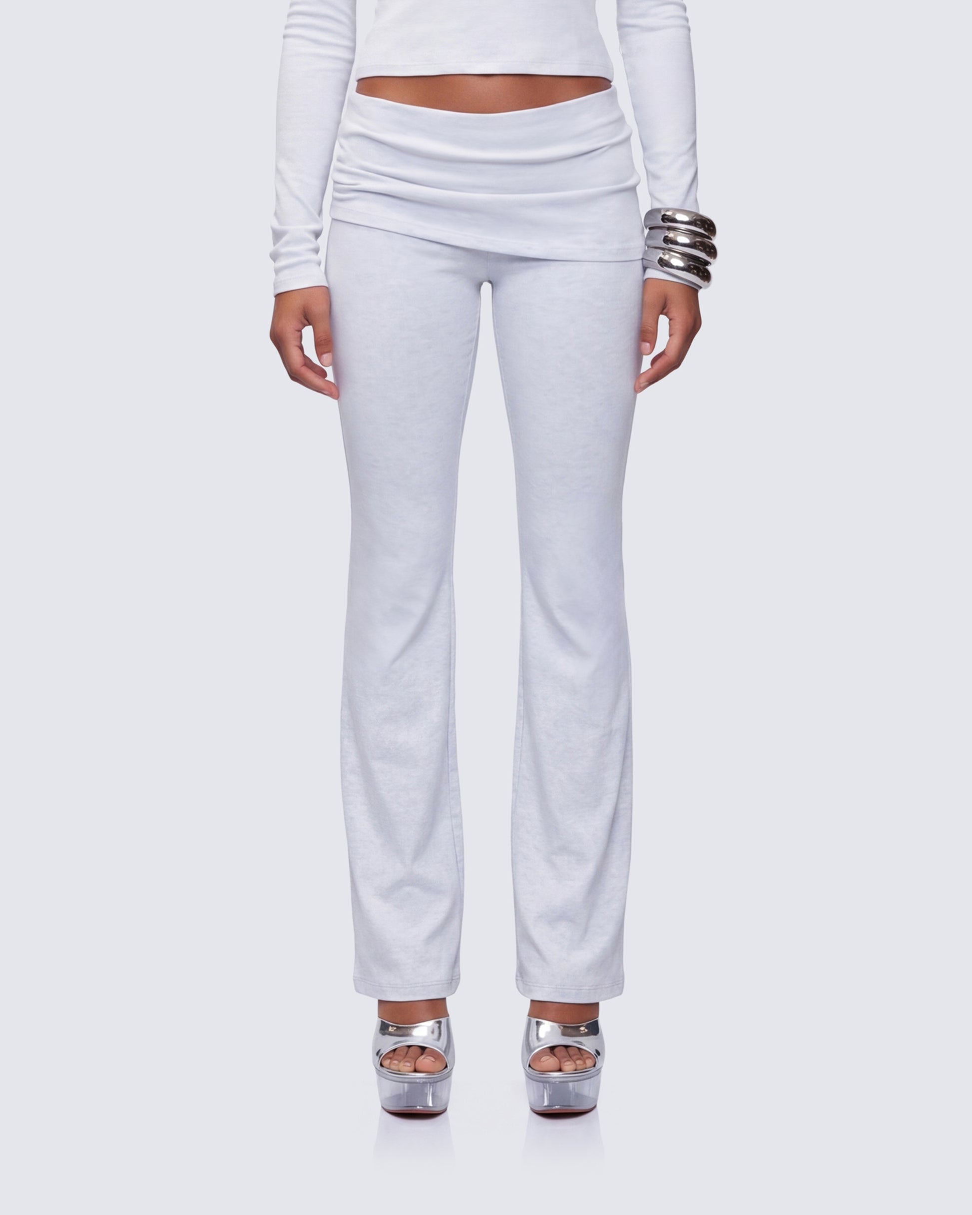 Kia Grey Marl Fold Over Legging model front