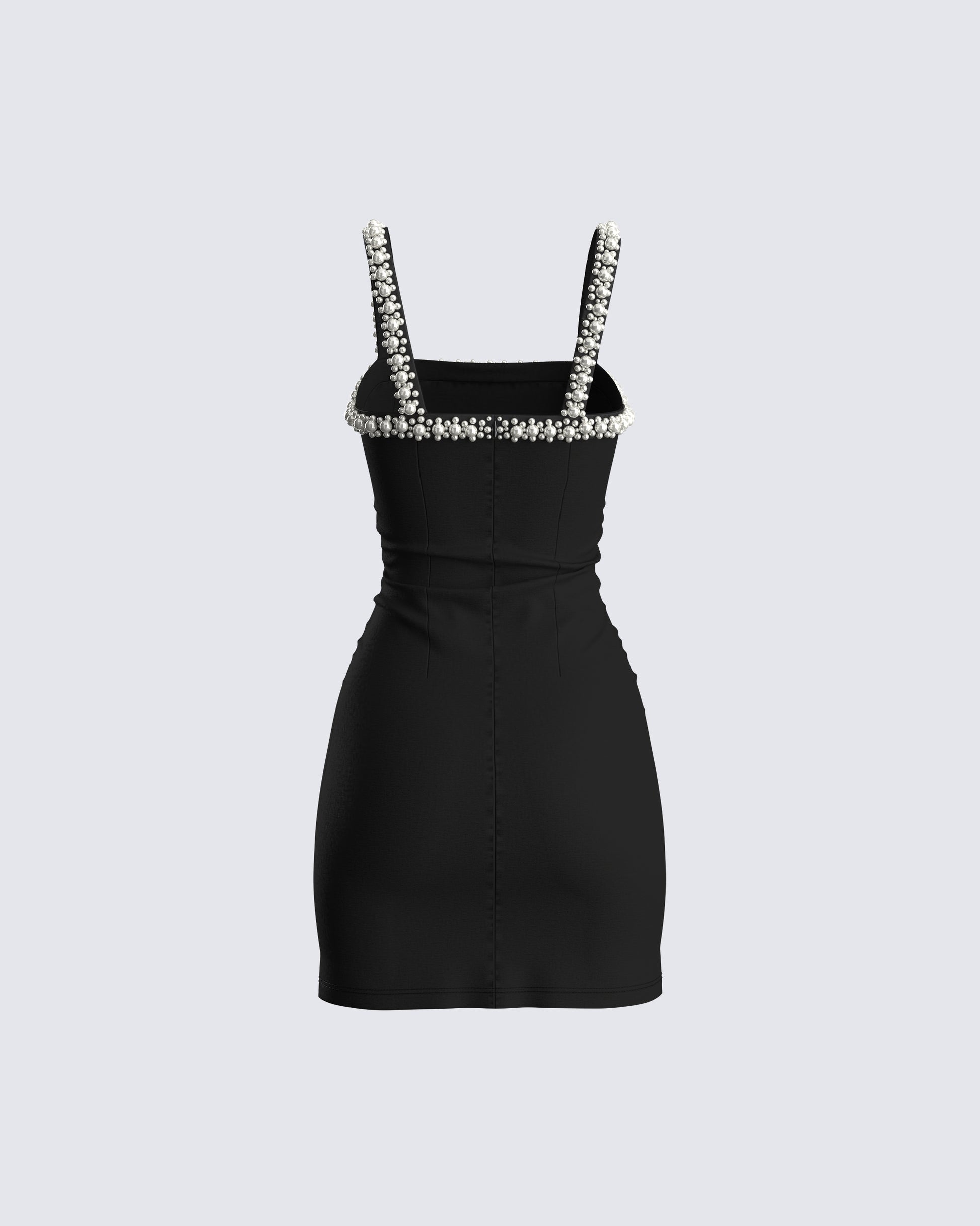 Black Mini Dress Pearl Straps - Bodycon Cocktail Dress FINESSE Black Mini Dress Pearl Straps - Bodycon Cocktail Dress FINESSE