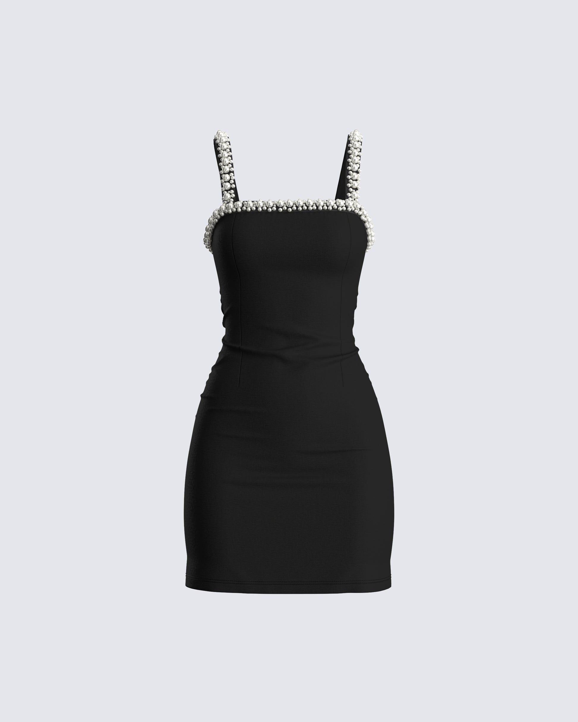 Black Mini Dress Pearl Straps - Bodycon Cocktail Dress FINESSE Black Mini Dress Pearl Straps - Bodycon Cocktail Dress FINESSE