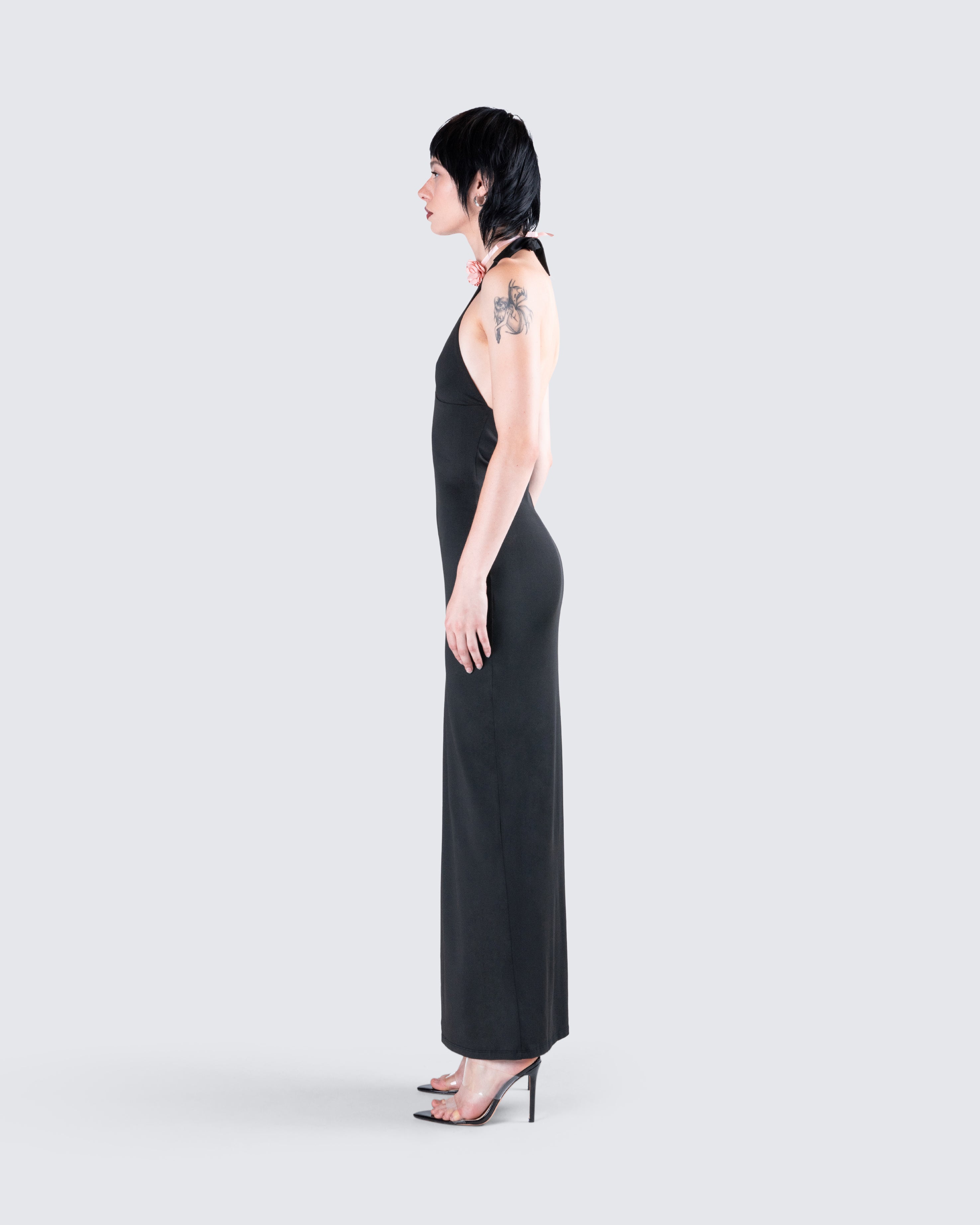 Black halter long clearance dress