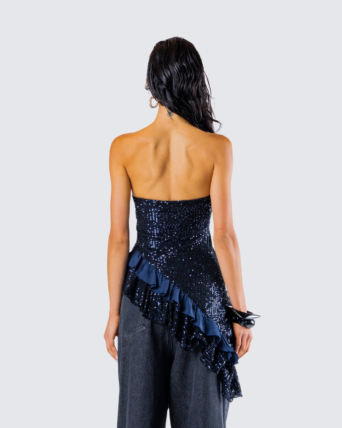 Kienna Navy Sequin Asymmetrical Top