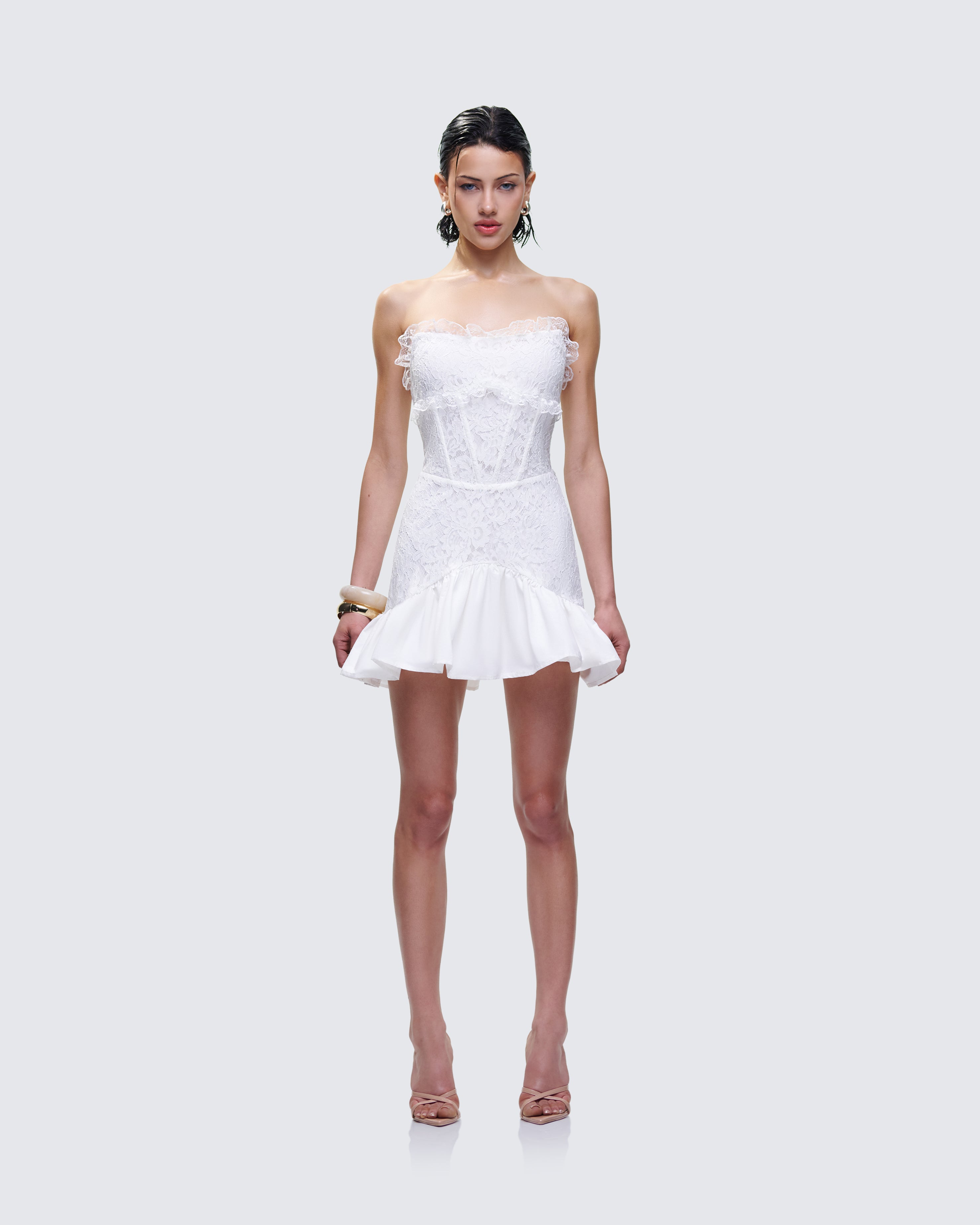 White Lace Corset Mini Dress