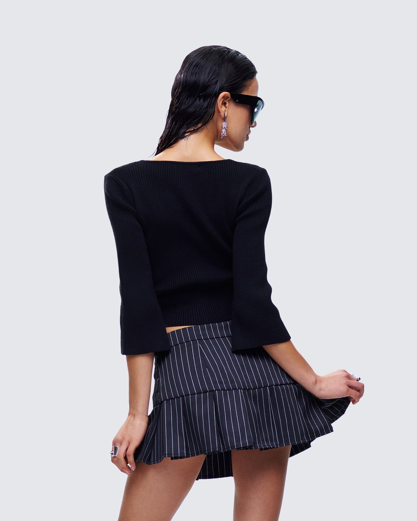 Kimmy Black Ribbed Cardigan Top