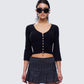 Kimmy Black Ribbed Cardigan Top