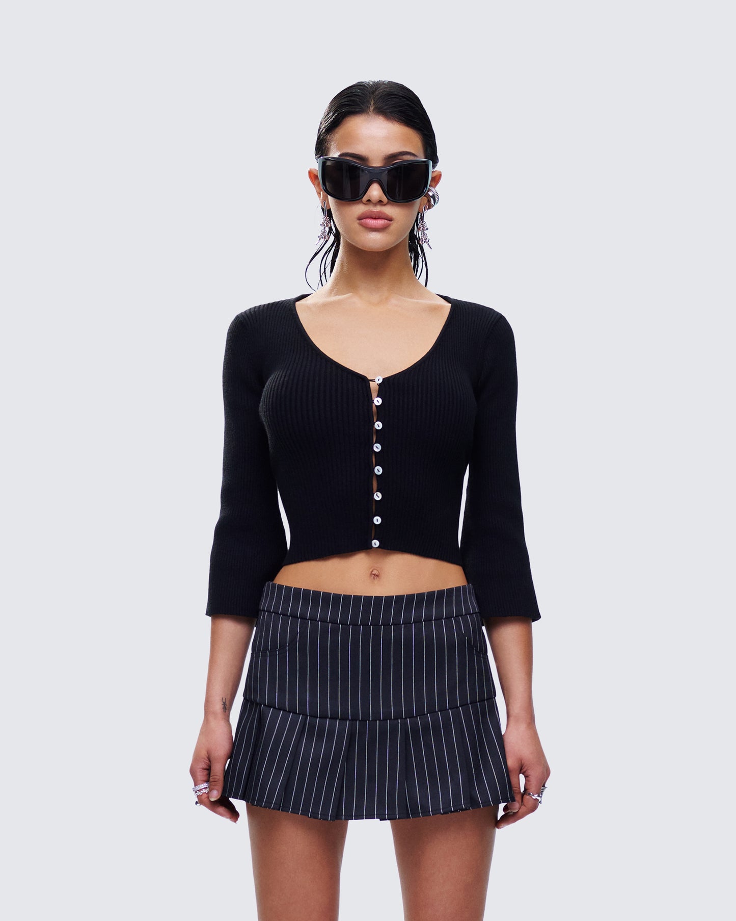 Kimmy Black Ribbed Cardigan Top