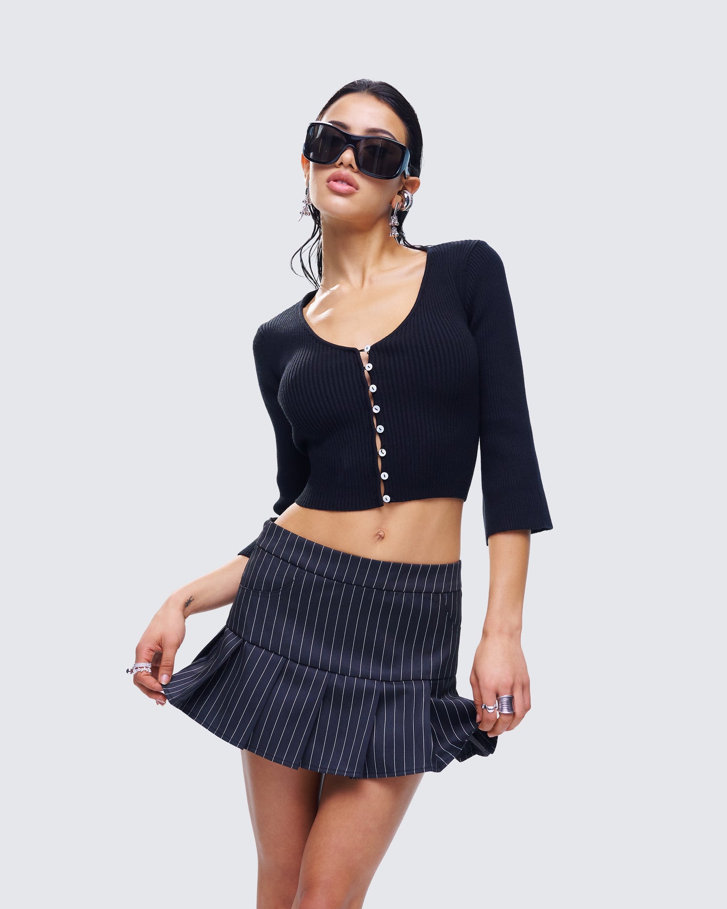 Kimmy Black Ribbed Cardigan Top