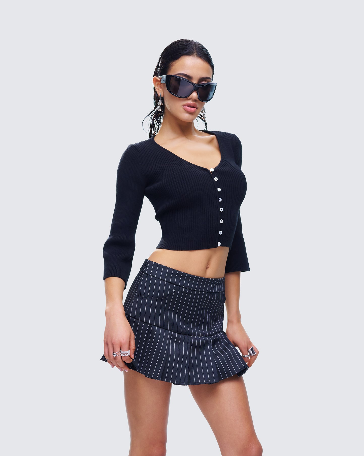 Kimmy Black Ribbed Cardigan Top