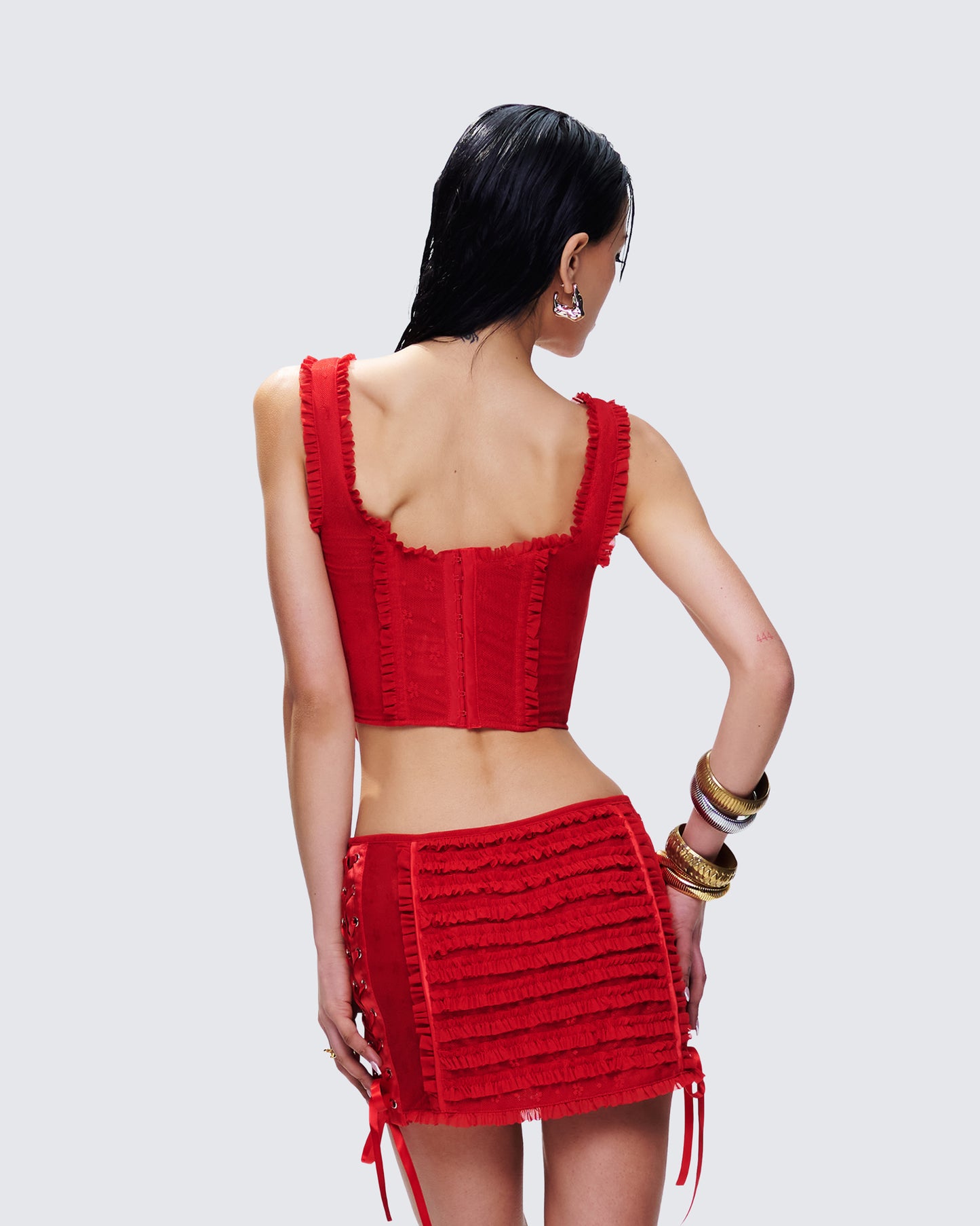 Kimona Red Ruffle Corset Top