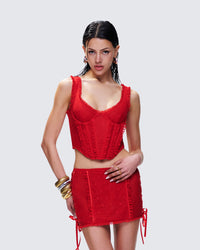 Kimona Red Ruffle Corset Top