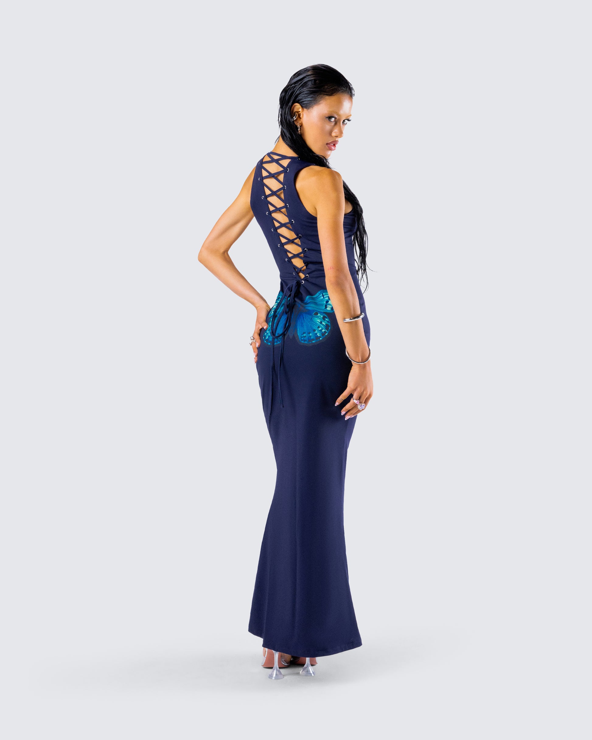 Navy Maxi Dress - Sleeveless Bodycon Formal FINESSE Navy Maxi Dress - Sleeveless Bodycon Formal FINESSE