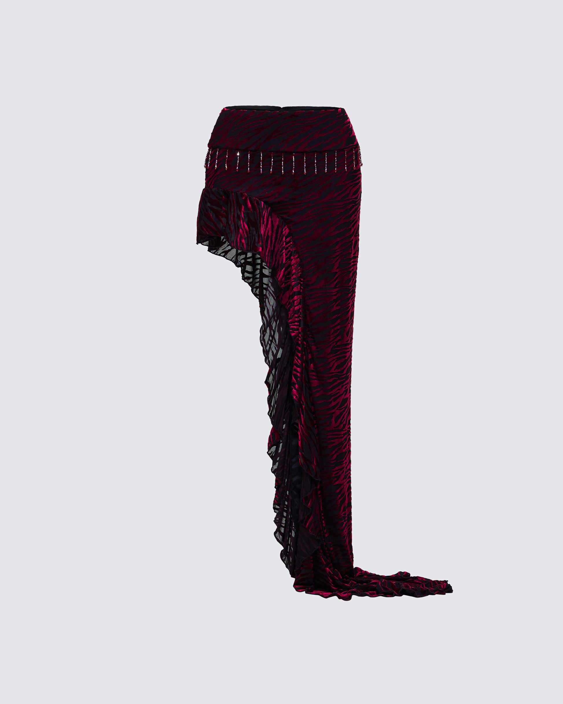 Kira Red Velvet Burn Out Beaded Maxi Skirt product front