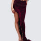 Kira Red Velvet Burn Out Beaded Maxi Skirt