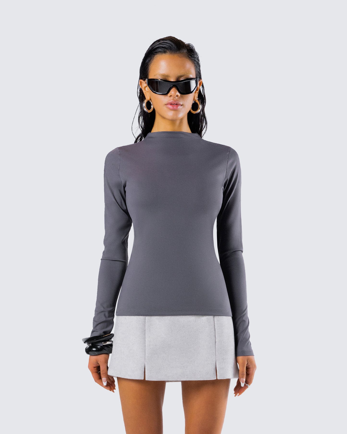 Kiraz Charcoal Grey Long Sleeve Top