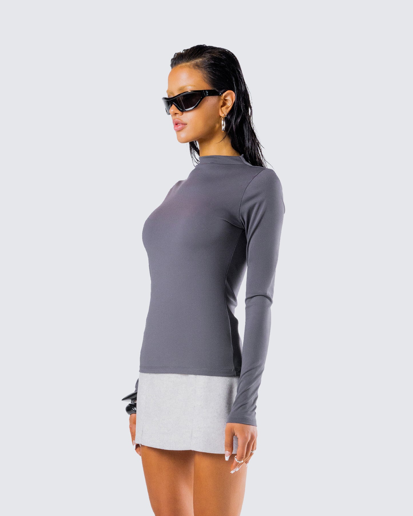 Kiraz Charcoal Grey Long Sleeve Top