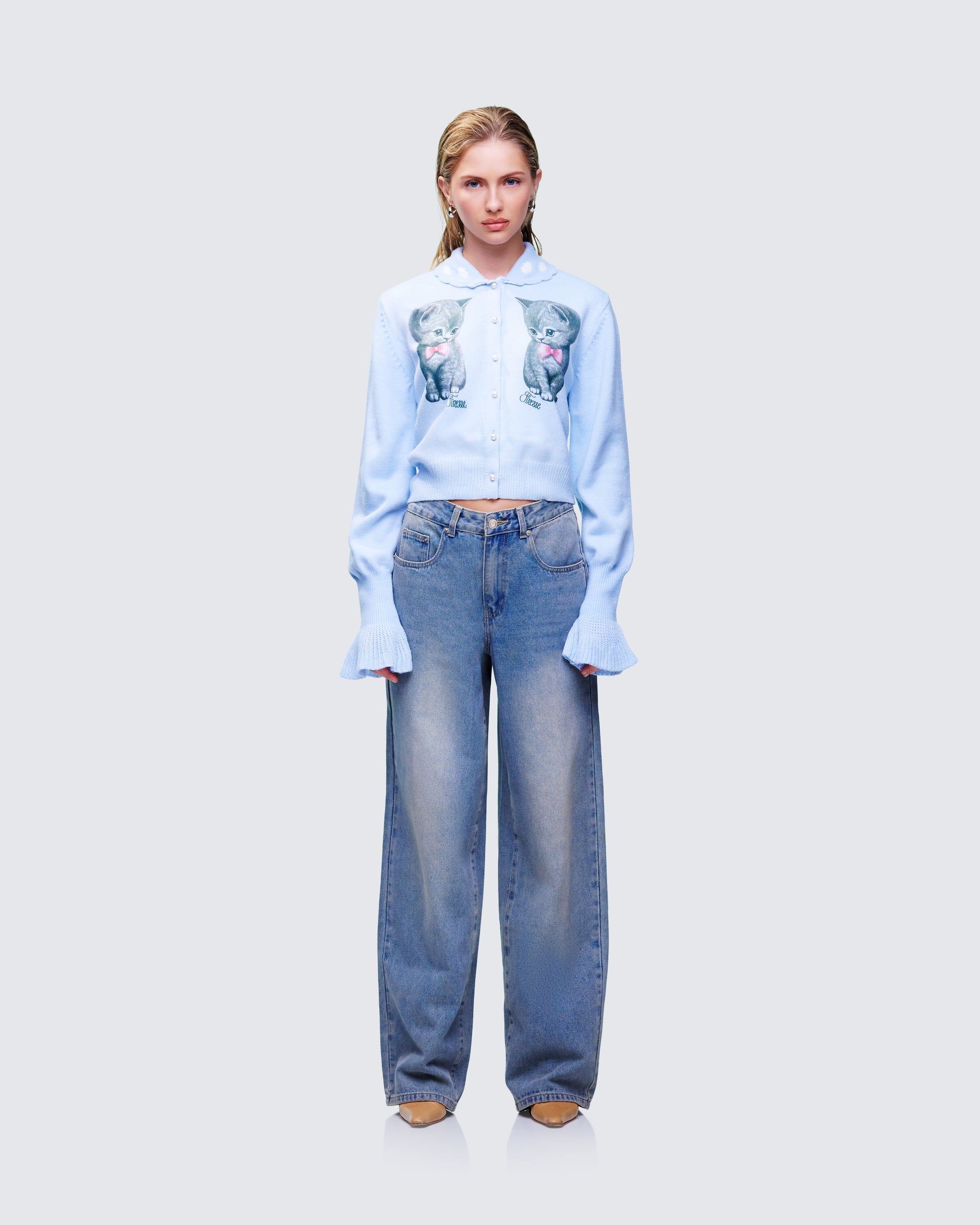 Kitty Denim Set model front
