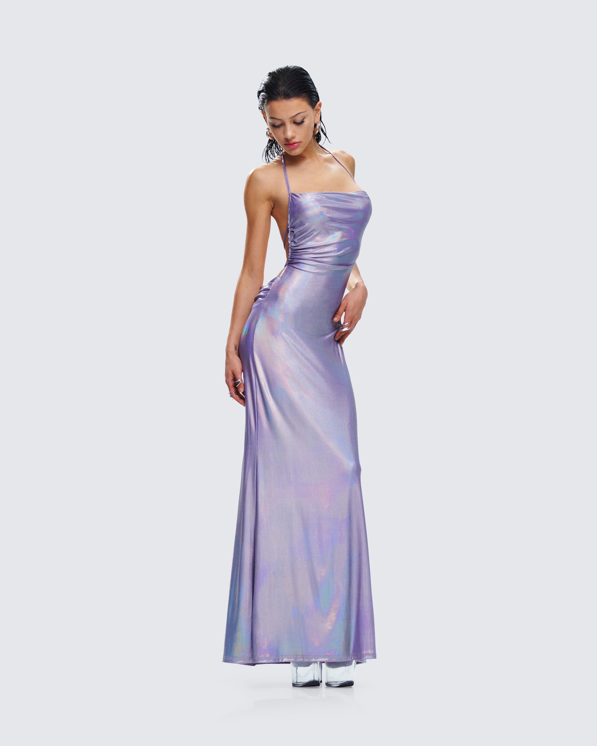 Purple Satin Halter Gown - Bodycon Formal Maxi FINESSE Purple Satin Halter Gown - Bodycon Formal Maxi FINESSE