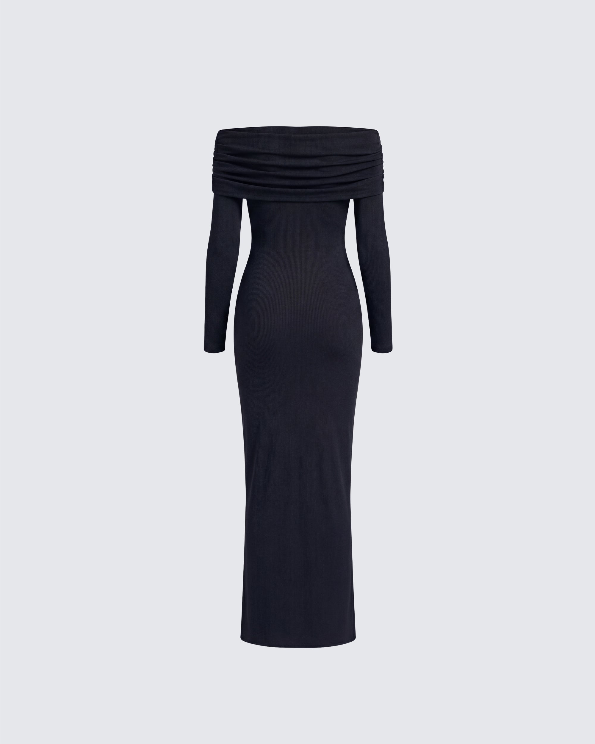 Black Off Shoulder Maxi Dress - Bodycon Ribbed Knit – FINESSE