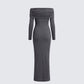 Kyan Charcoal Off épaule Maxi Robe
