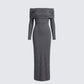 Kyan Charcoal Off épaule Maxi Robe