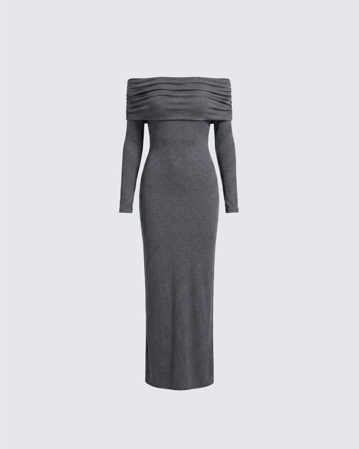 Kyan Charcoal Off Shoulder Maxi Dress