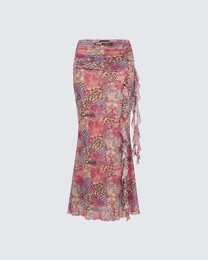 Kani Multi Printed Mesh Maxi Skirt product front