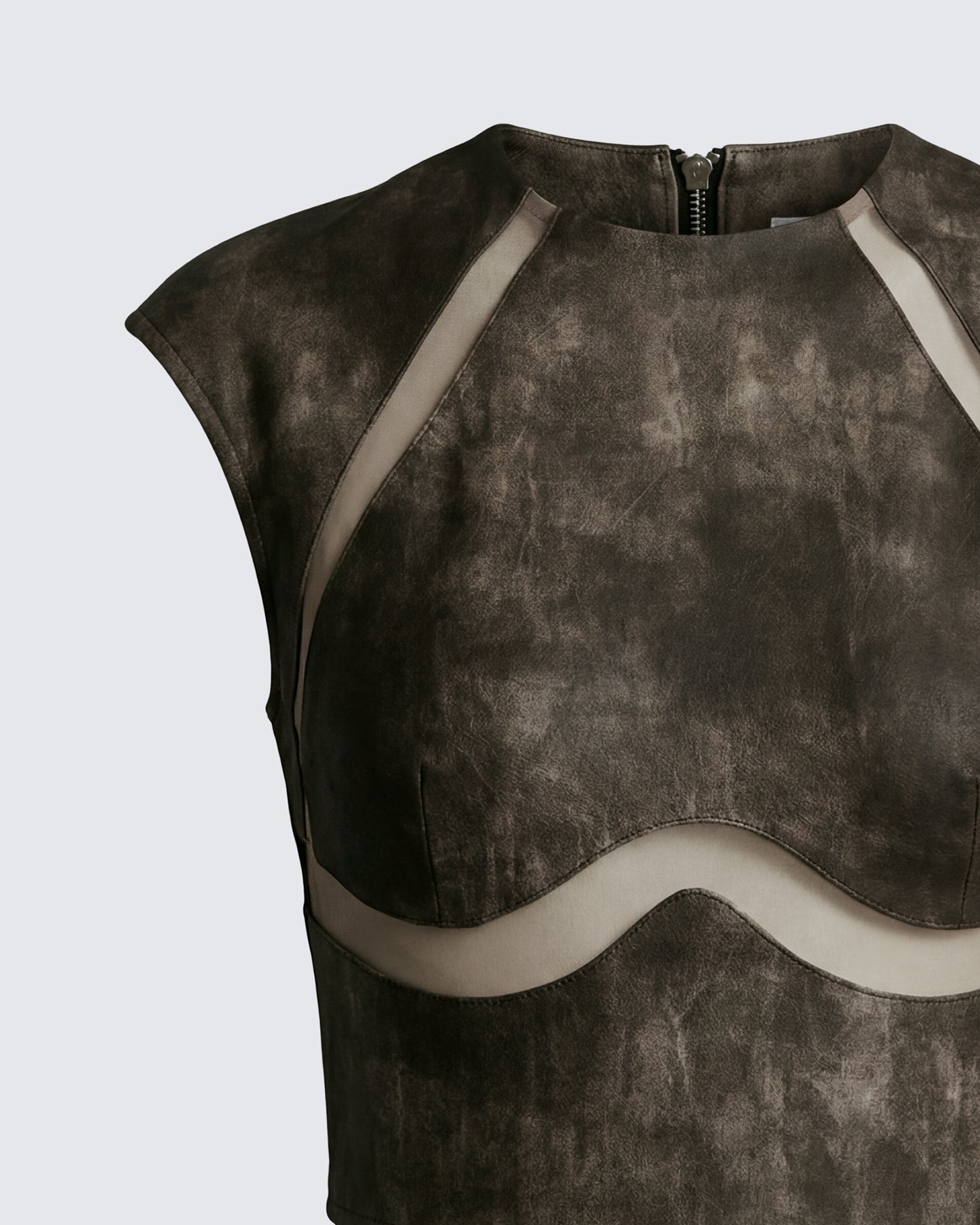 Kano Brown Vegan Leather Cutout Top
