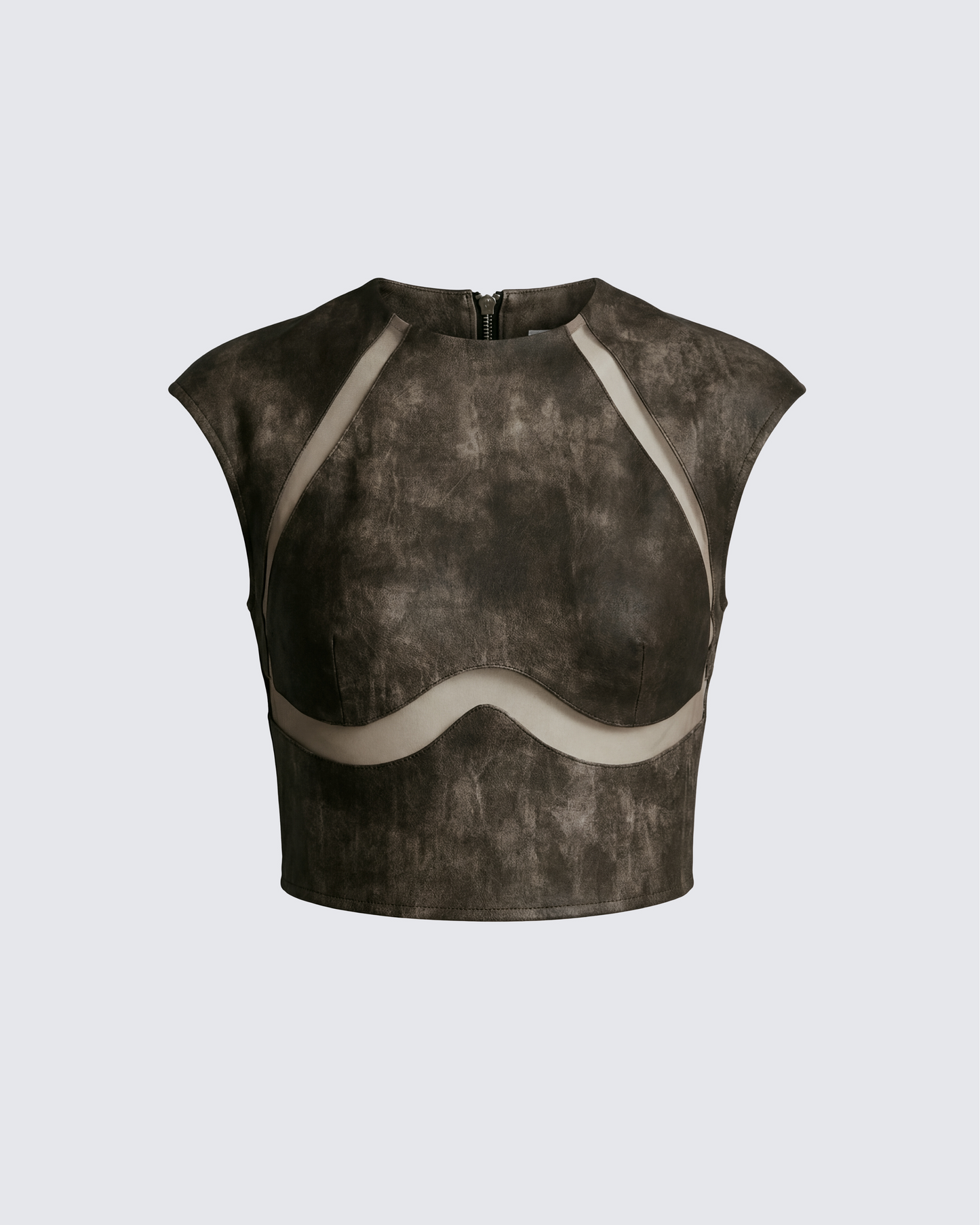 Kano Brown Vegan Leather Cutout Top