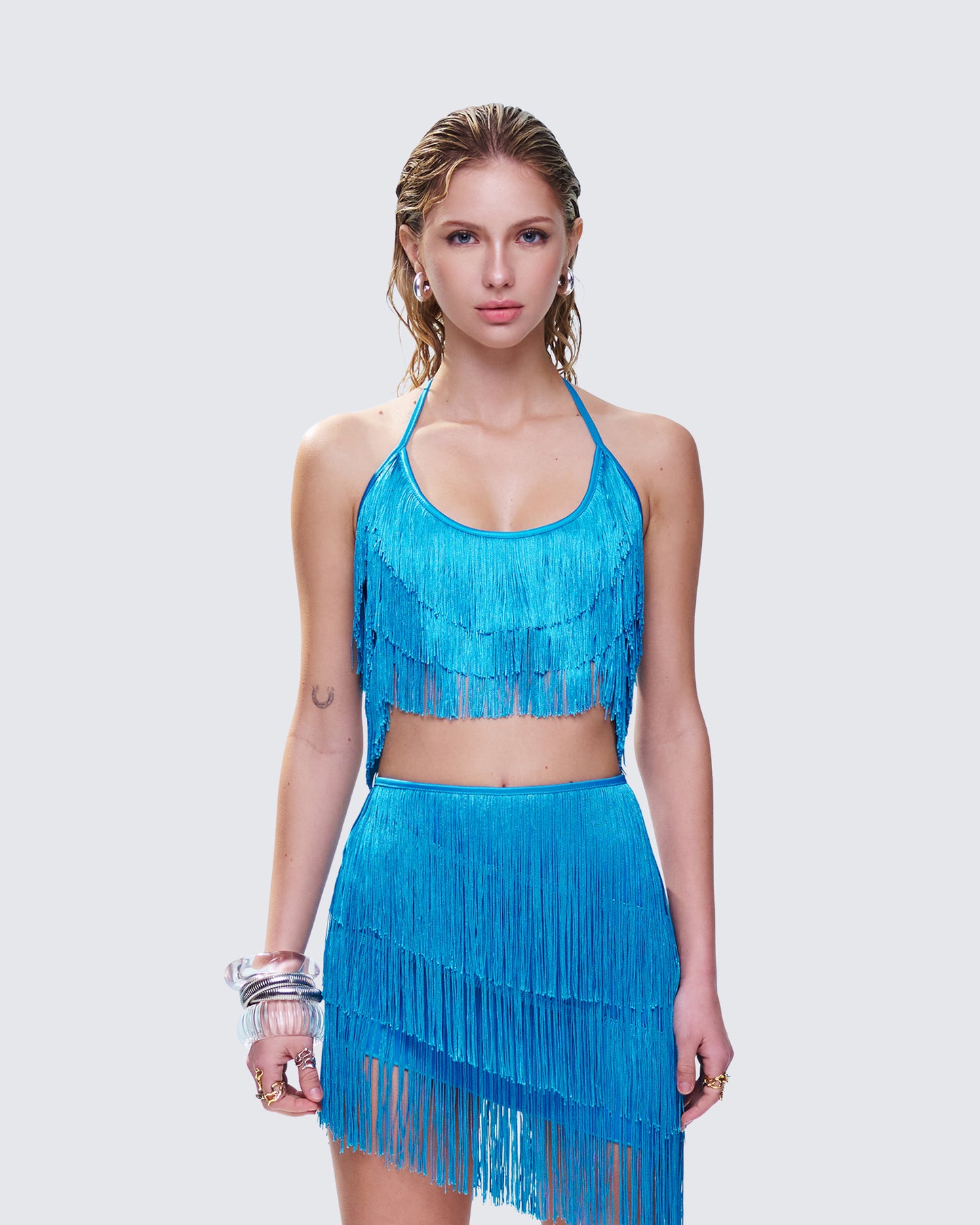 Laleh Teal Fringe Top