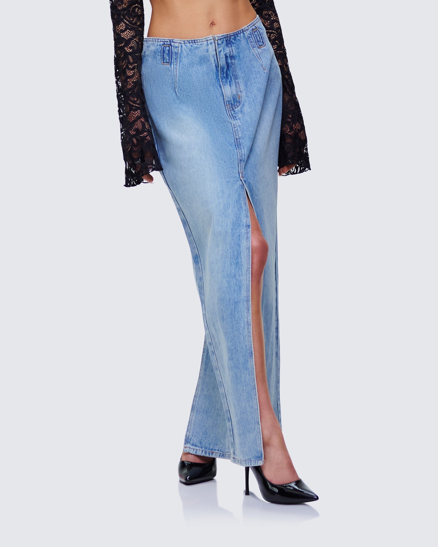 Lamia Denim Center Slit Maxi Skirt