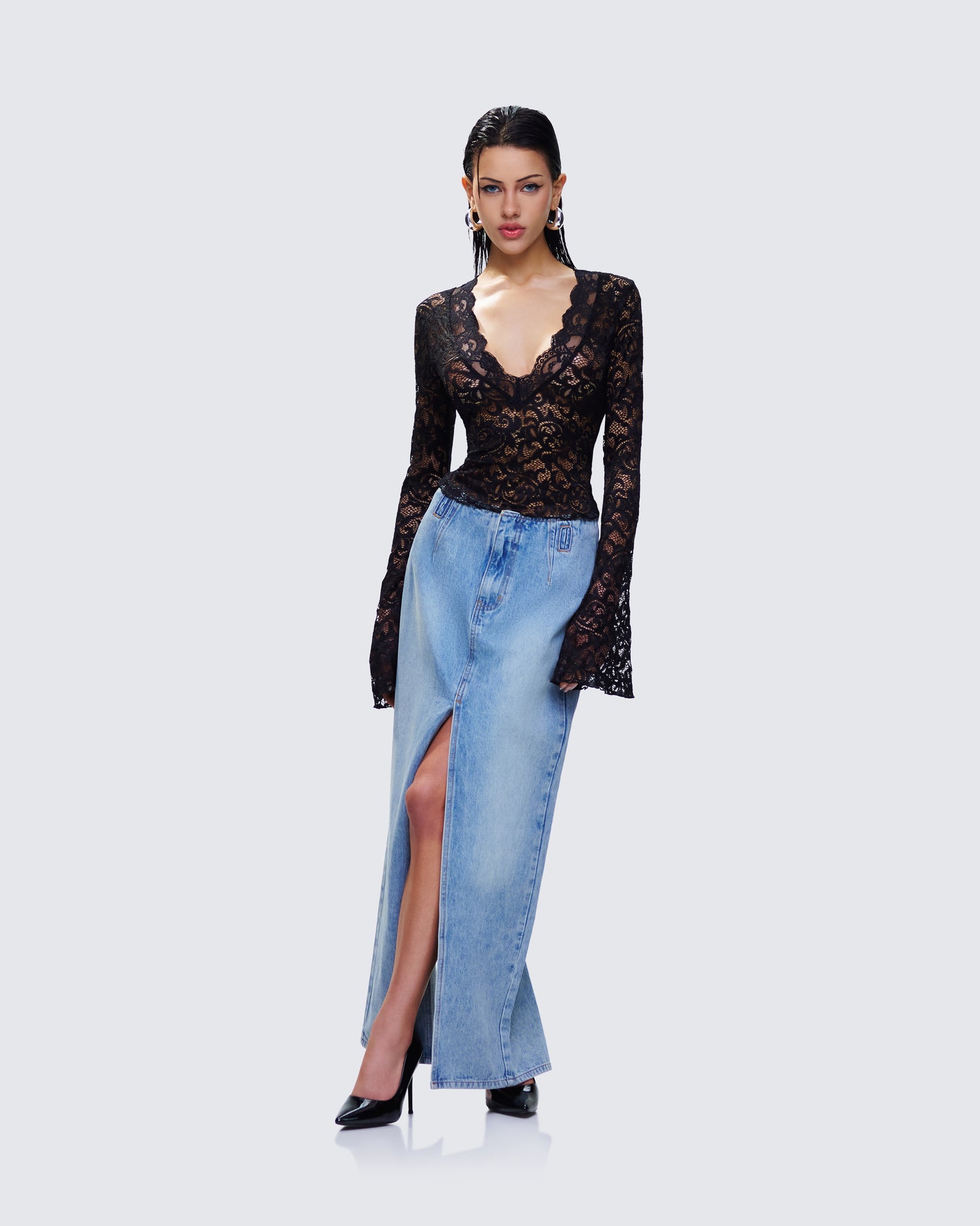 Lamia Denim Center Slit Maxi Skirt