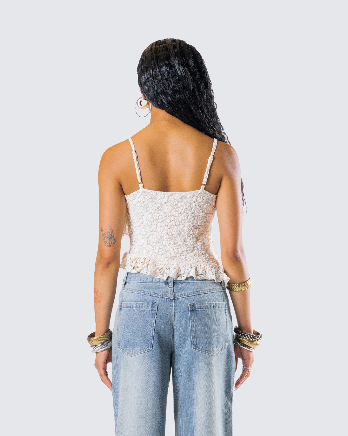 Lari Ivory Asymmetrical Ruffle Top