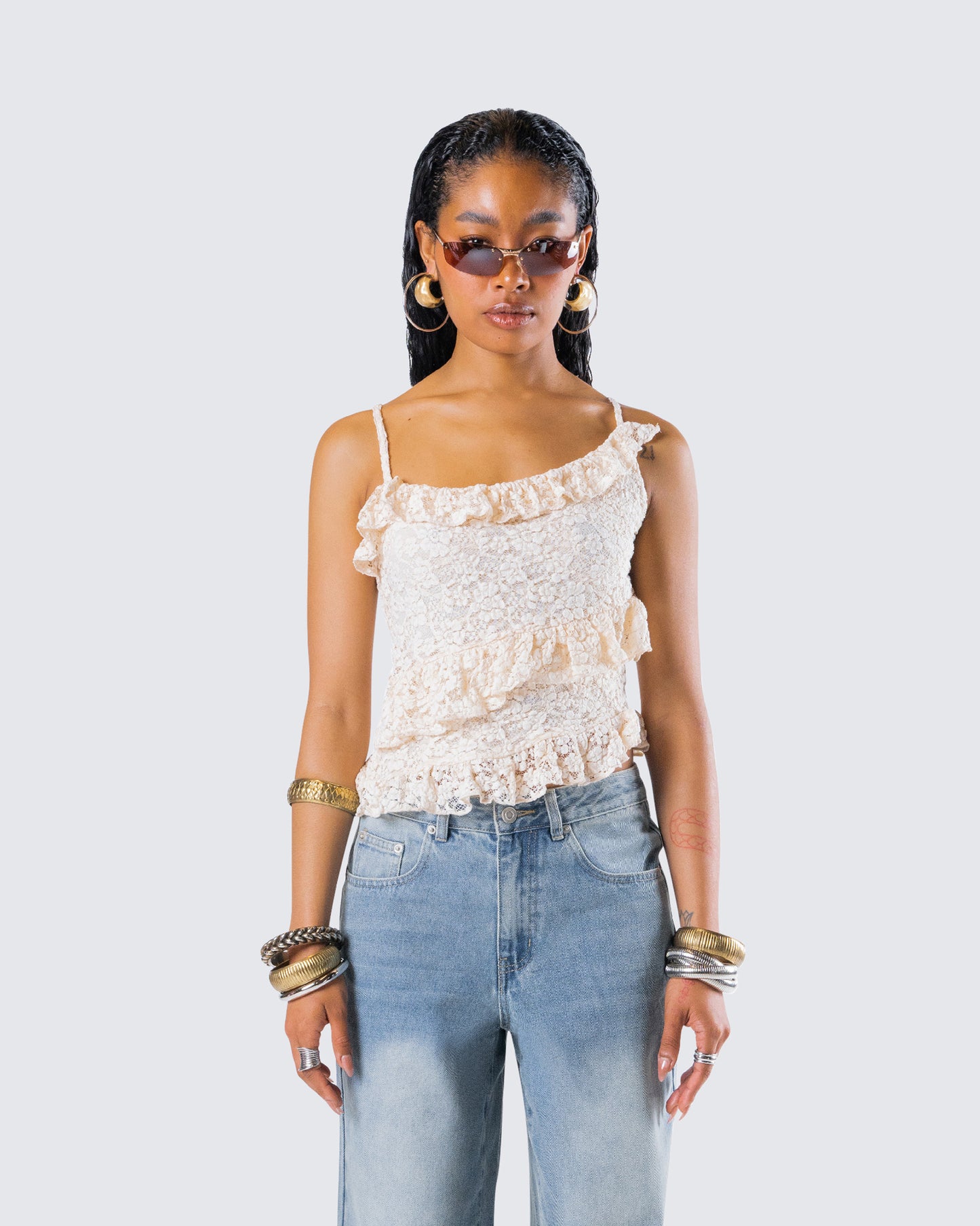 Lari Ivory Asymmetrical Ruffle Top