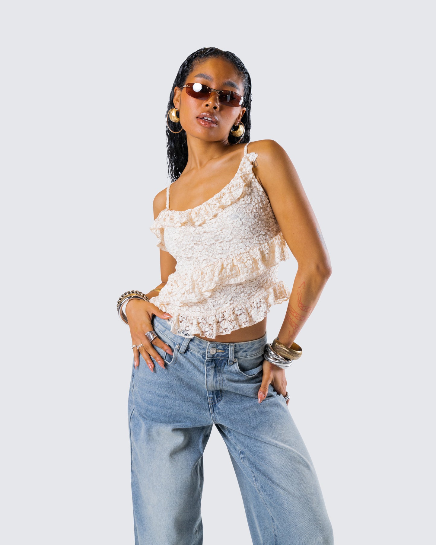 Lari Ivory Asymmetrical Ruffle Top