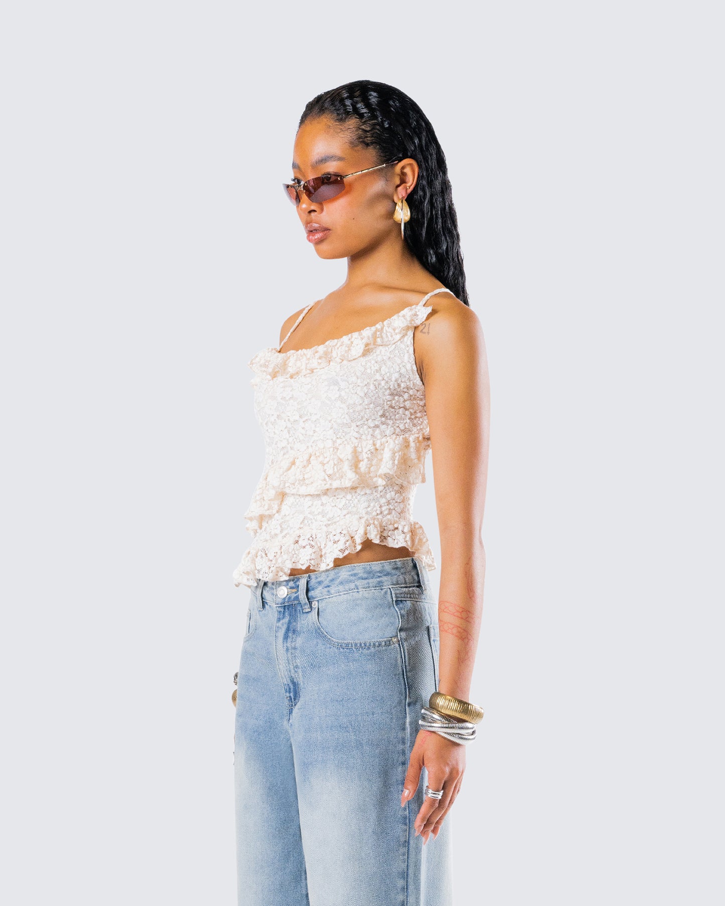 Lari Ivory Asymmetrical Ruffle Top