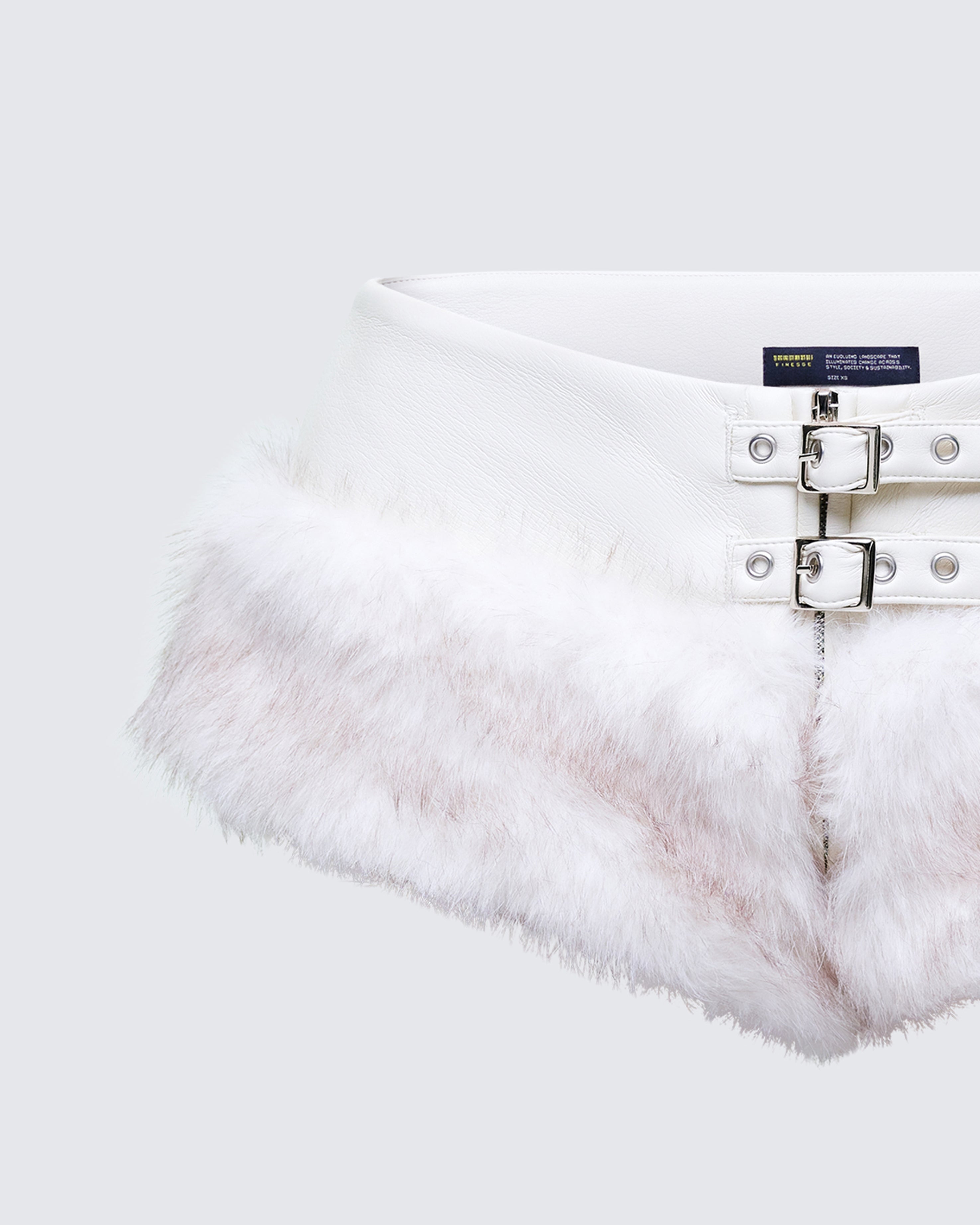 White Faux Fur Micro Shorts - Double Buckle Hot Pants – FINESSE