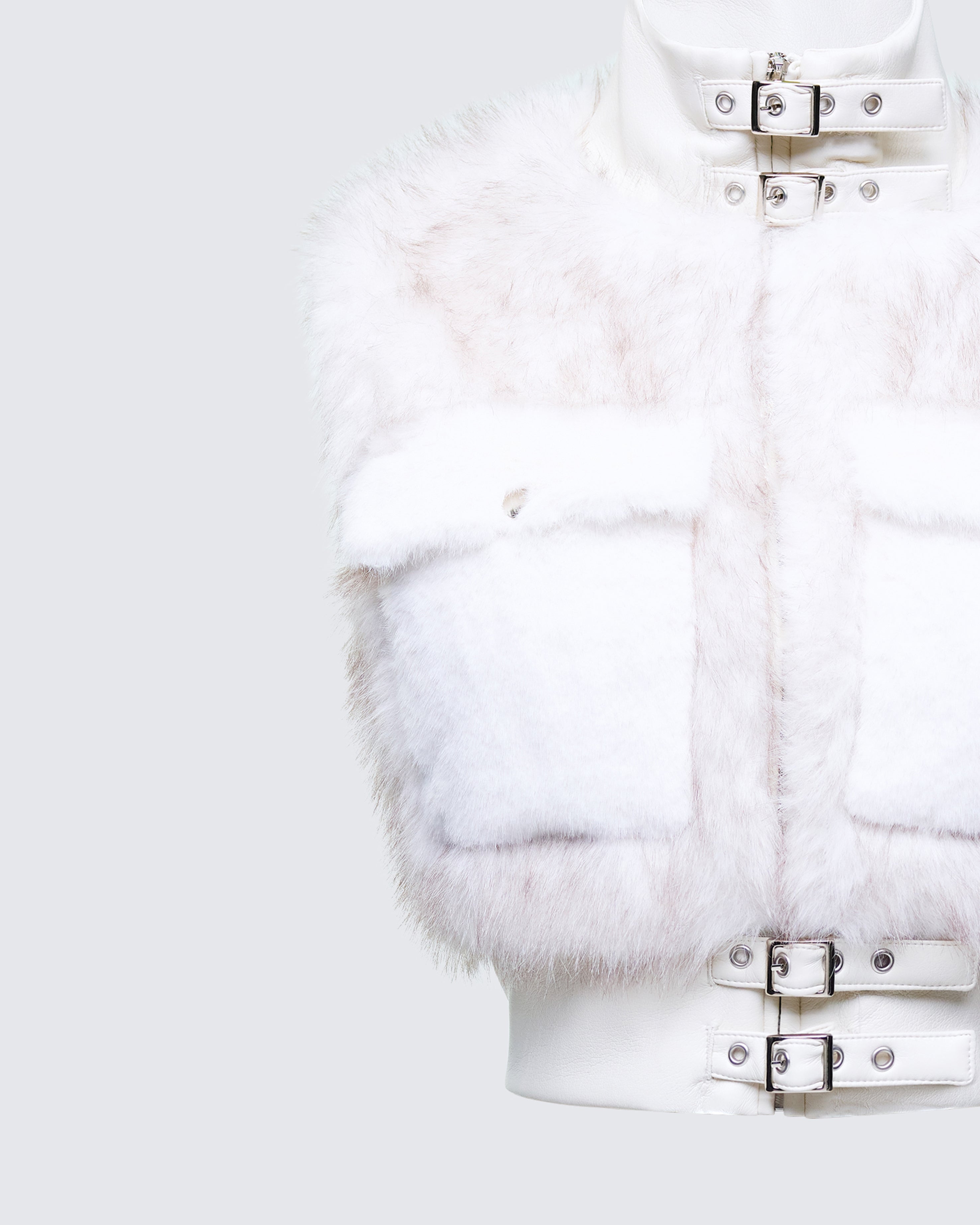 White Faux Fur Sleeveless Jacket - Cropped Winter – FINESSE