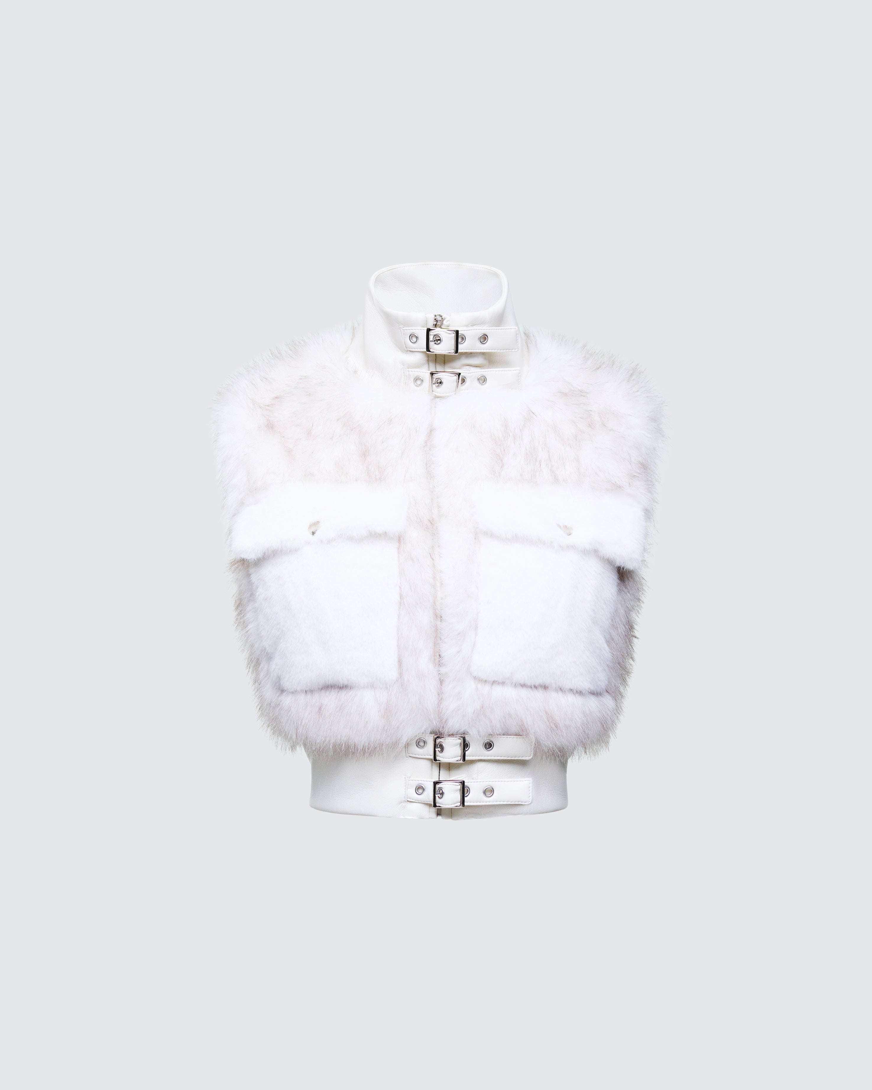 White Faux Fur Sleeveless Jacket - Cropped Winter – FINESSE