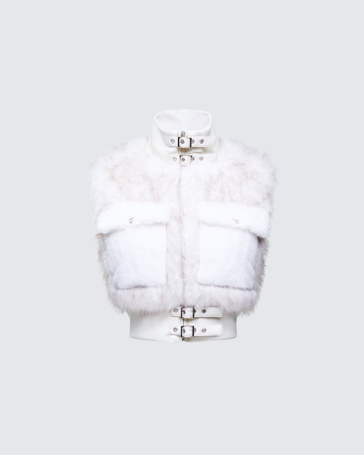 Larina White Faux Fur Sleeveless Jacket product front