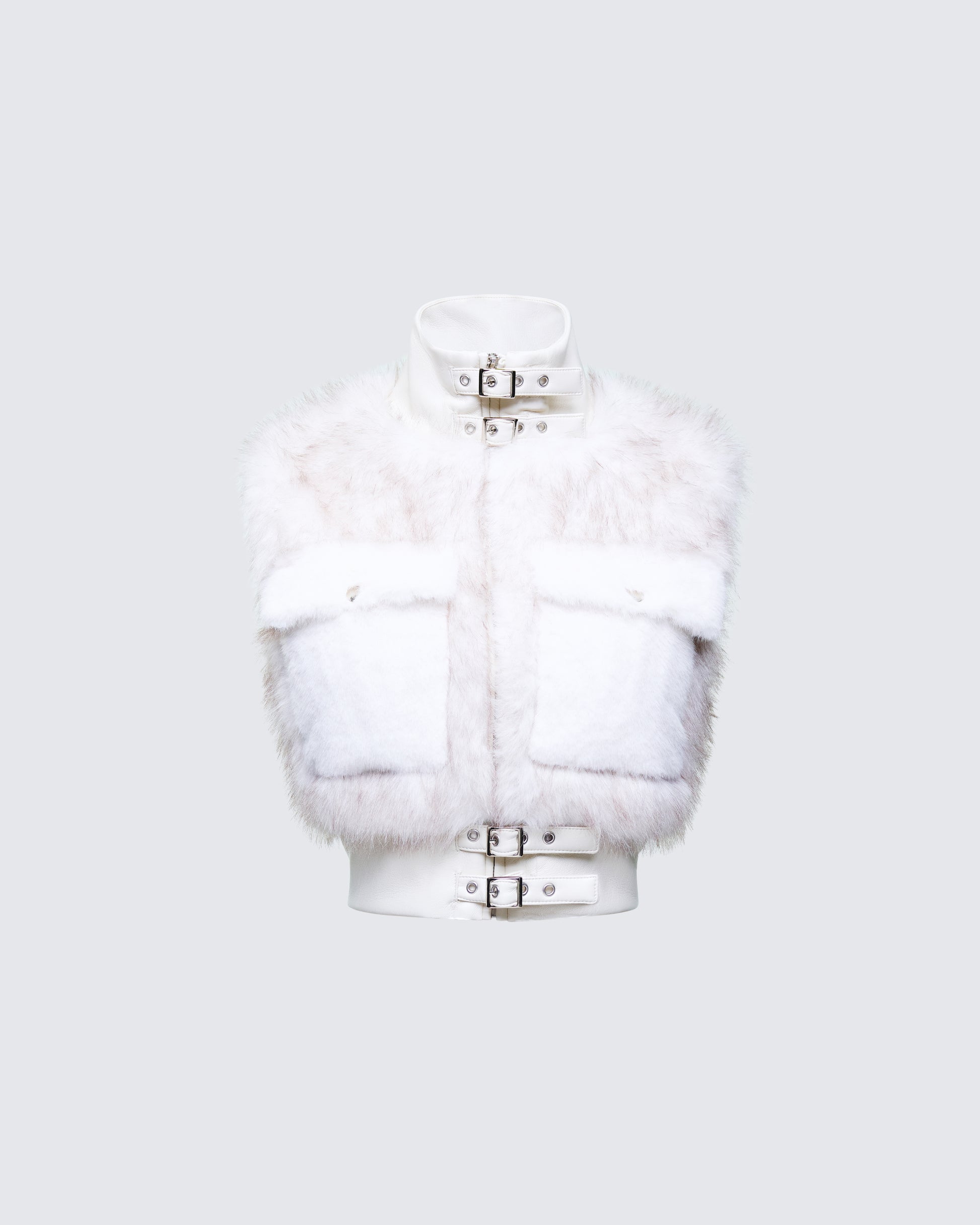 Larina White Faux Fur Sleeveless Jacket product front