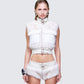 Larina White Faux Fur Sleeveless Jacket model front