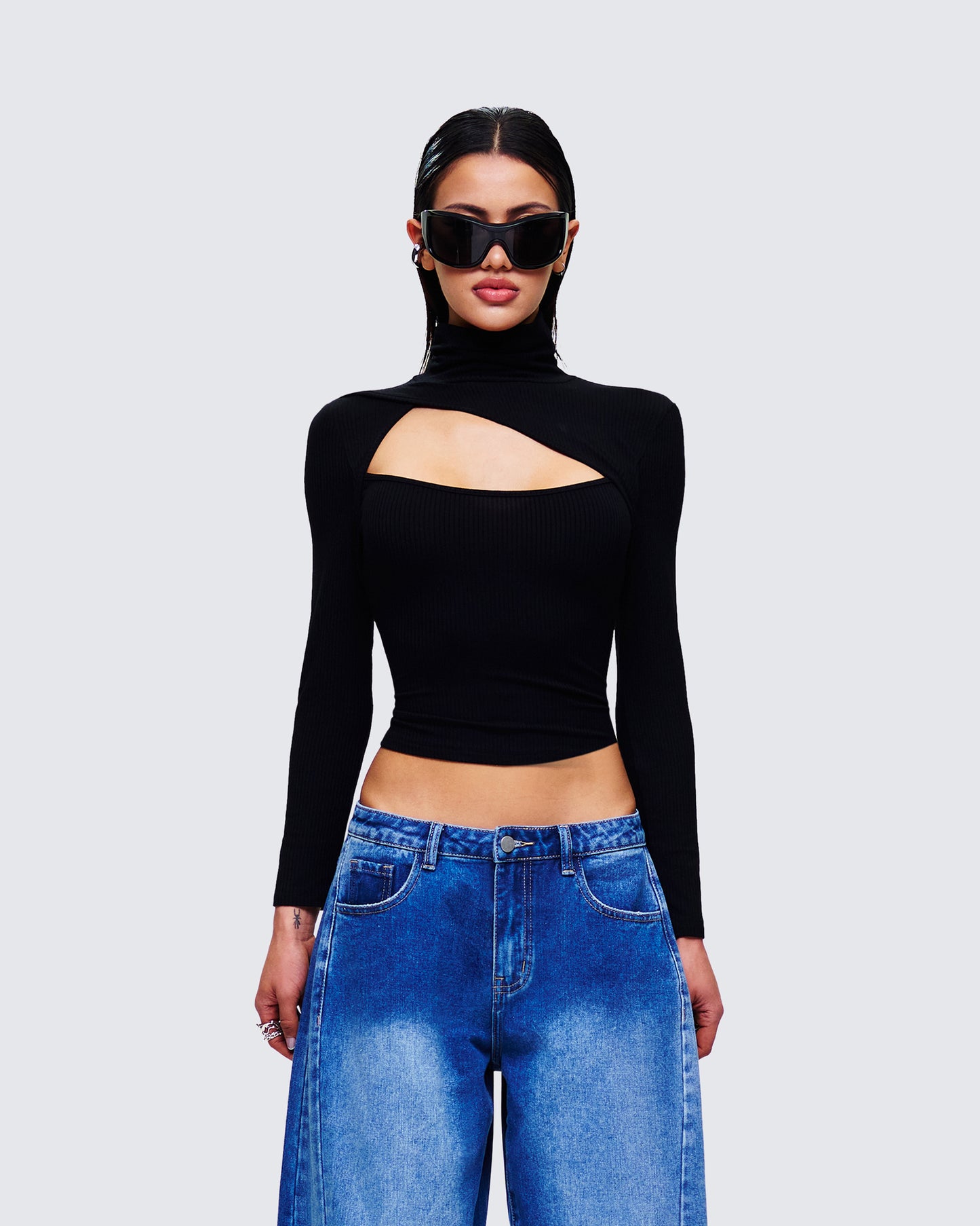 Laurie Black Asymmetrical Rib Top