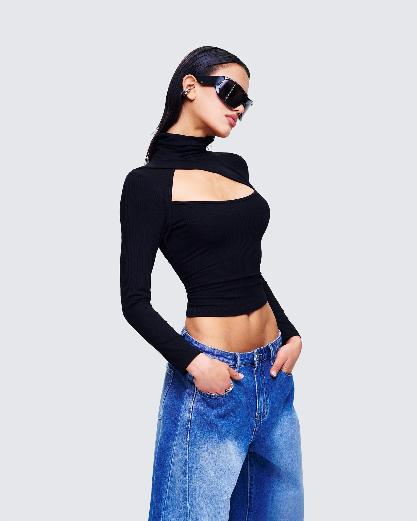 Laurie Black Asymmetrical Rib Top