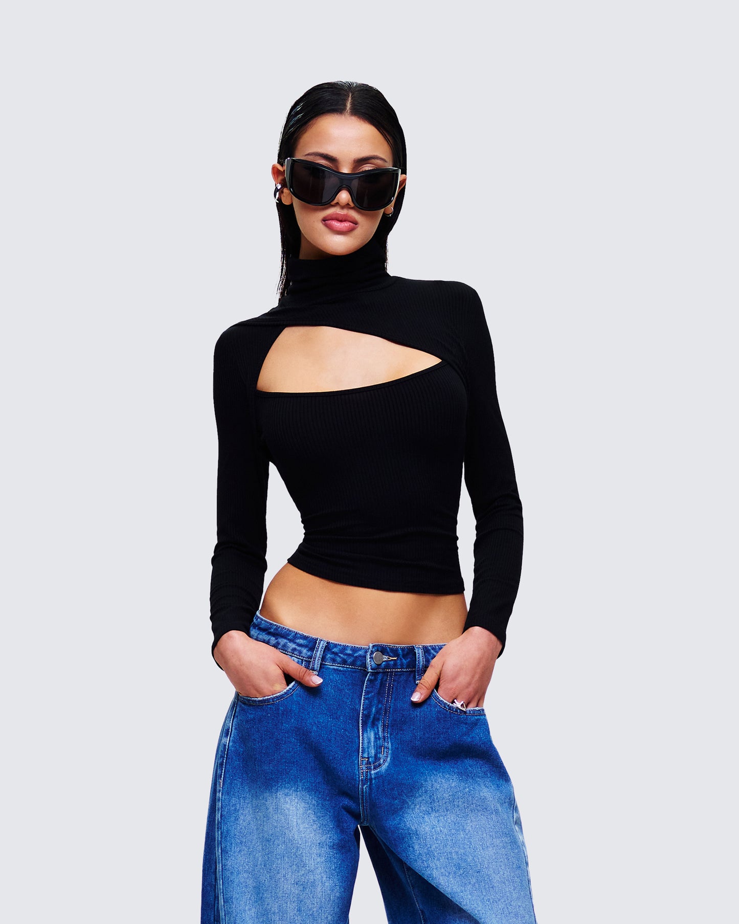 Laurie Black Asymmetrical Rib Top