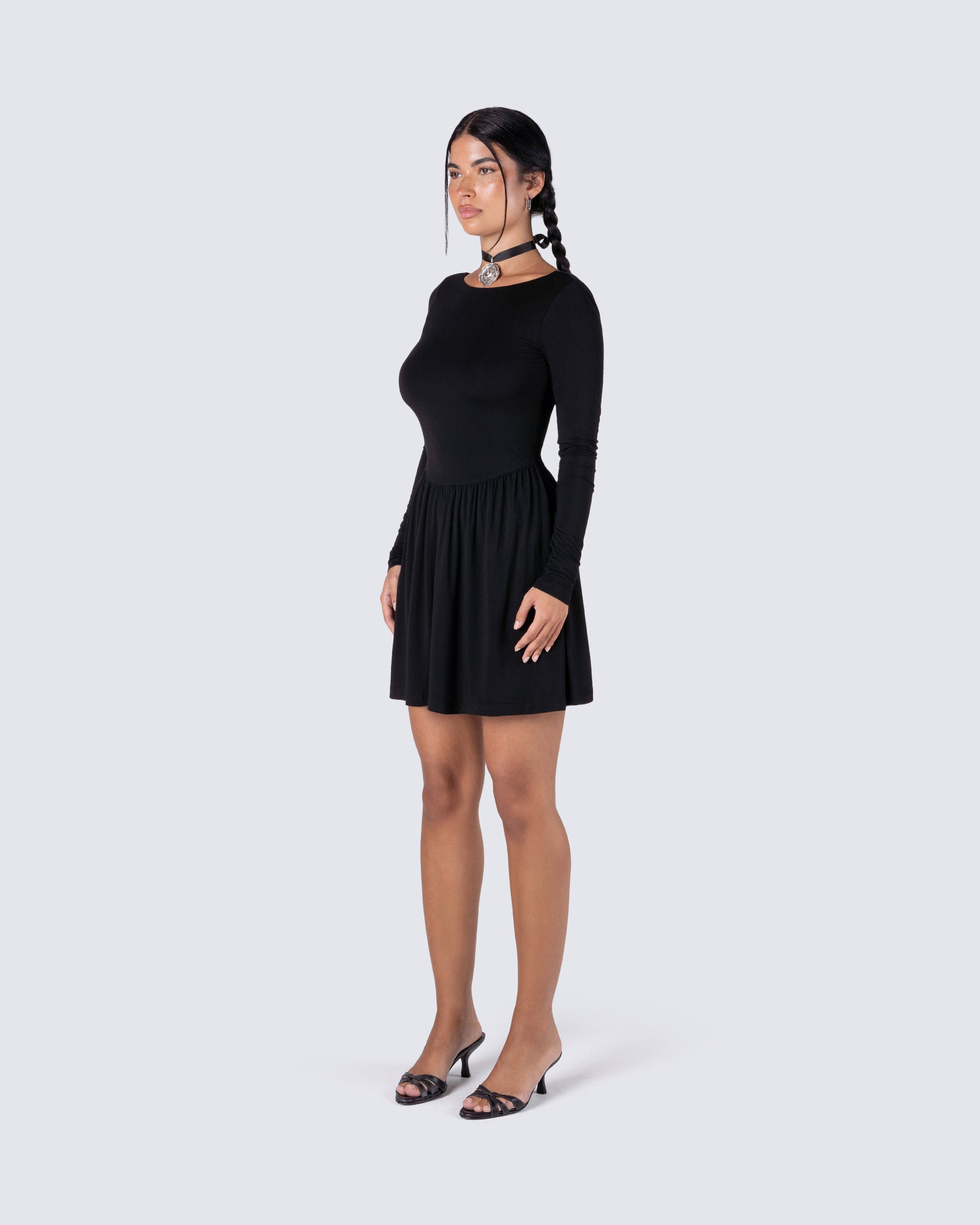 fit and flare black mini dress Glamorous Ciara Black Metallic Gathered Fit-And-Flare Mini Dress