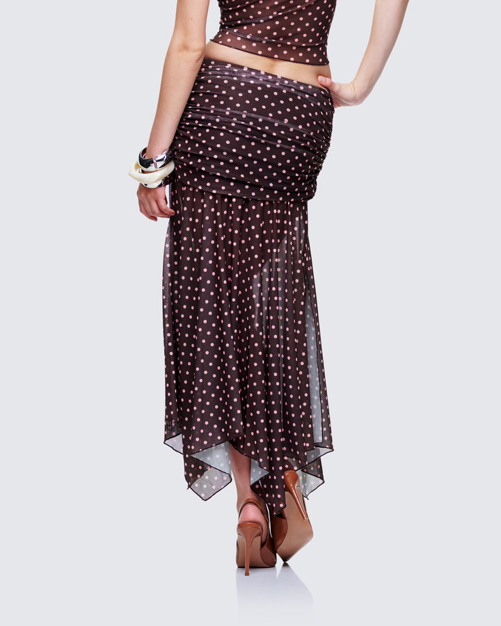 Lehlani Brown Polka Drop Waist Midaxi Skirt