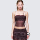 Lehlani Brown Polka Mesh Ruffle Edge Cami Top model front