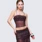 Lehlani Brown Polka Mesh Ruffle Edge Cami Top